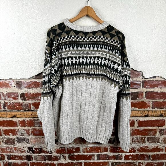 Vintage Field Master Sweater Sz XLT Tan Black Fair Isle Cotton Crewneck USA 90s - Picture 5 of 5